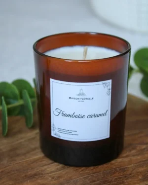 Grande bougie en pot framboise caramel